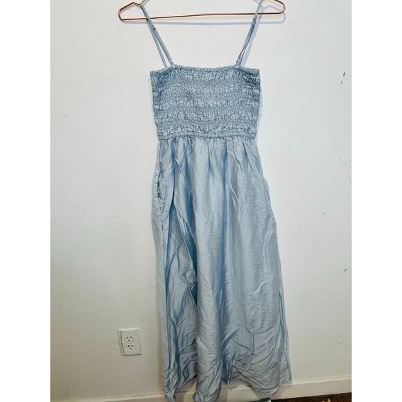 MADEWELL Blue Square Neckline Smocked Theo Sleeveless A-Line Midi Dress Size XS - Picture 4 of 11